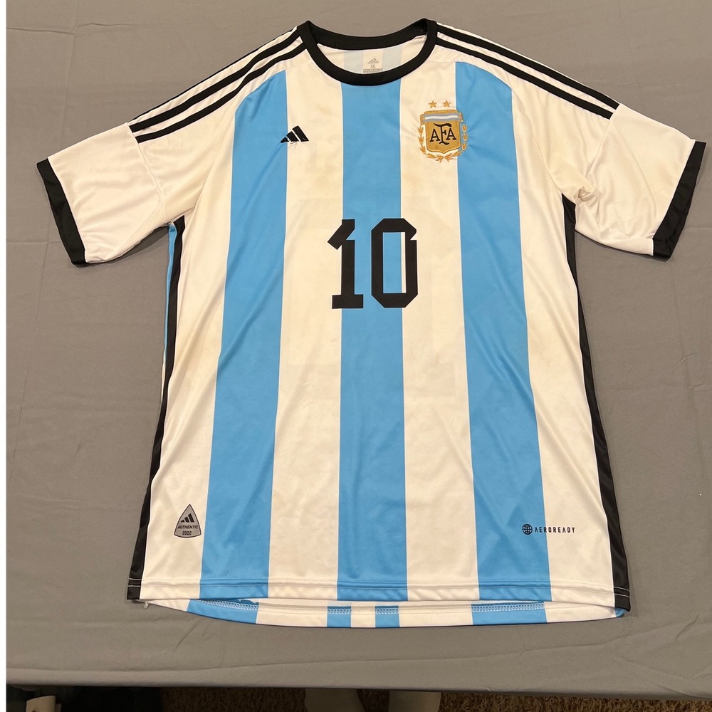 Adidas Argentina Messi 10 Home Jersey XXL World Cup Soccer Kit Blue White AFA